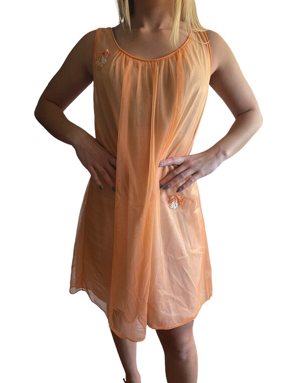 Vintage 1960’s Nightgown Chemise Orange Babydoll