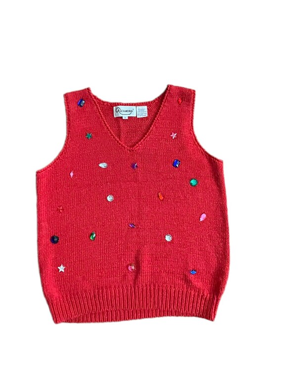 Alexandria Red Jeweled Sweater Vest Vintage 80s