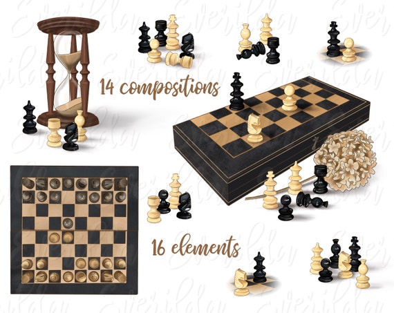 Chess Pieces 5 Black Chessboard Setup Board Game (Download Now) 