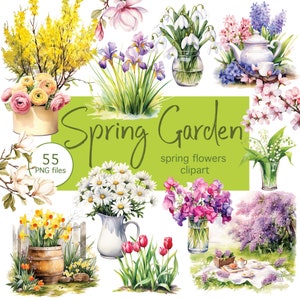 Frühling Garten Png-Aquarell Frühling Clipart-Garten Blumen Png-Blumen Clipart-Gemütlicher Frühling-Digitale Aufkleber-Kommerzielle Nutzung-Junk Journal