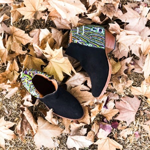 Ix-Nahual Leather Ankle Boots, Women Boots, Handmade Boots from Guatemala, Fall Boots, Black Sued Boots, Boho Boots