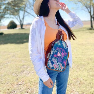 Liberty Moon - Full Grain Leather - Embroidered - Sling Bag - Crossbody Bag - Traveler Sling Backpack - Brown 01