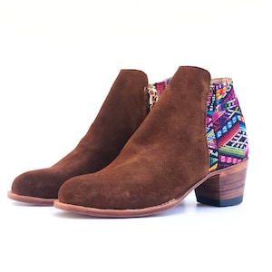 Madre-Ankle Boots, Women Boots, Leather Boots, Fall Boots, Boho Boots, Handmade Boots from Guatemala, Brown Suede Boots