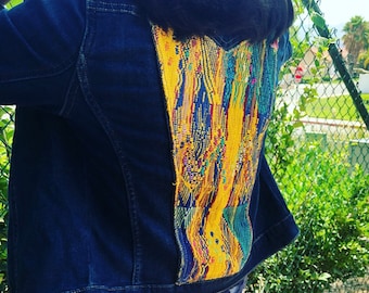 Dames boho borduurjack, denim jack met franjes, jeansjas uitloper, handgemaakt spijkerjack, boho geborduurd damesjack, San Juan