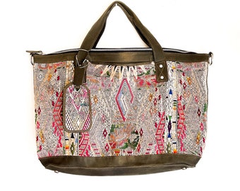 Volledige weekendtas - olijfkleurige leren tas - reistas - boho-reistas - ambachtelijk gemaakt 06