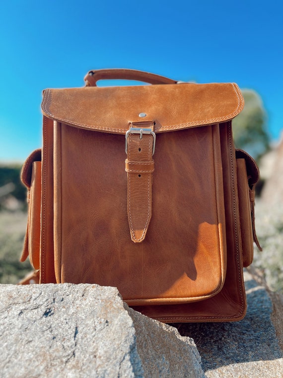 Handgefertigter Top Grain Leder Rucksack, Frauen Männer Tasche