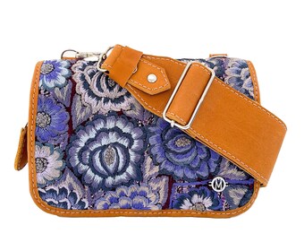 One of a Kind, Full Leather Sling Bag, Huipil Bag, Crossbody Bag, Brown Clutch, Embroidered Crossbody
