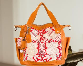 Convertible Mini Backpack, Huipil Bag, Sandstone Leather Backpack, One of a Kind Bag, Women Bag, Summer Bag, OOAK Made in Guatemala SS06