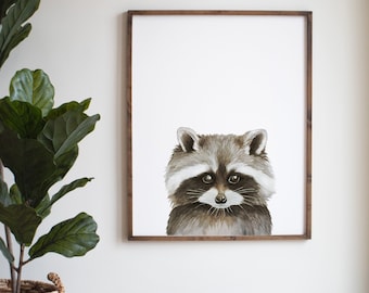Raccoon Watercolor Print, Woodland Animal Wall Art, Home Decor, Nursery Decor, Animal, Wildlife Print