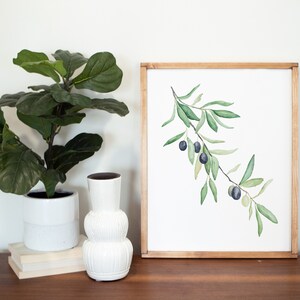 Olive Branch Watercolor Print, Greenery Art