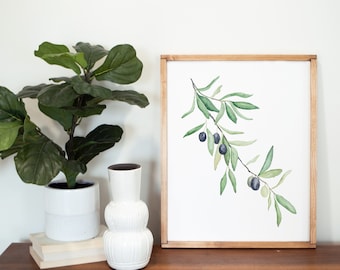 Olive Branch Watercolor Print, Greenery Wall Art, Home Decor, Kitchen and Dining Room Decor, Farmhouse Decor