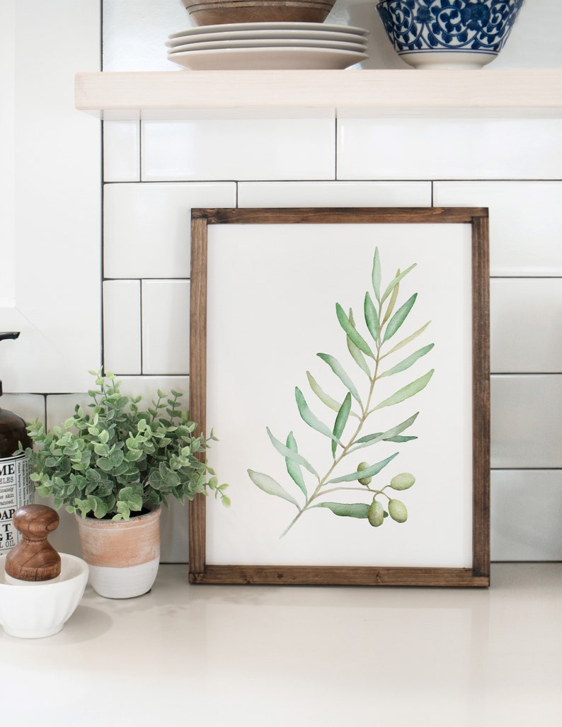 Olive Branch Watercolor Print, Botanical Wall Art, Green Olives, Home Decor, Kitchen/Dining Room image 3