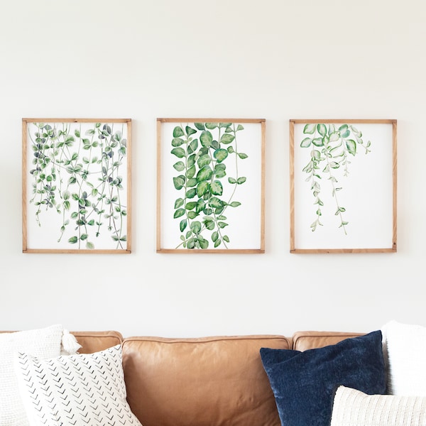 Vine Set of 3, Greenery Watercolor Print Set, Botanical Wall Art, Home Decor, Plant Painting