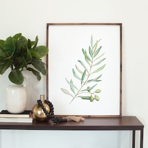 Olive Branch Watercolor Print, Botanical Wall Art, Green Olives, Home Decor, Kitchen/Dining Room image 1