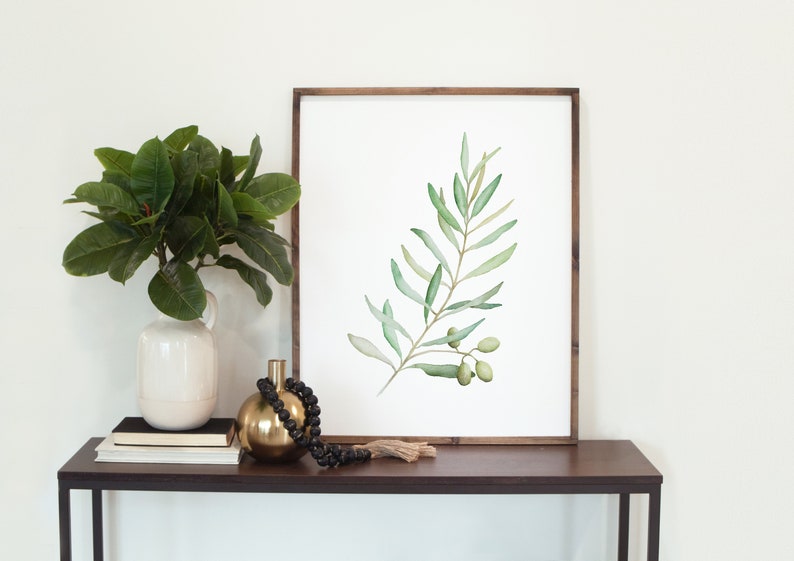 Olive Branch Watercolor Print, Botanical Wall Art, Green Olives, Home Decor, Kitchen/Dining Room image 1