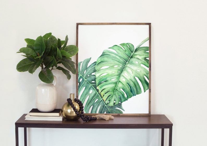 Tropical Watercolor Print Set of 3, Home Decor, Monstera Plant, Bird of Paradise Plant, Palm Leaf, House Plant image 5