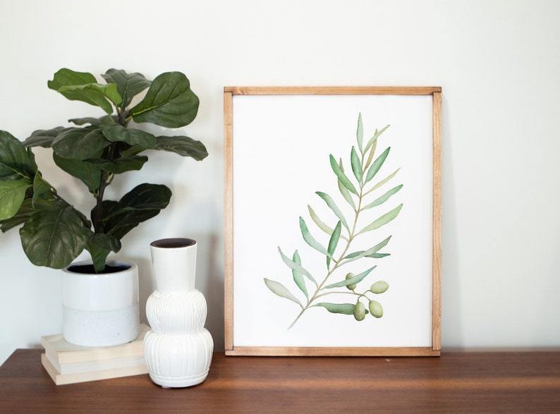 Olive Branch Watercolor Print, Botanical Wall Art, Green Olives, Home Decor, Kitchen/Dining Room image 2