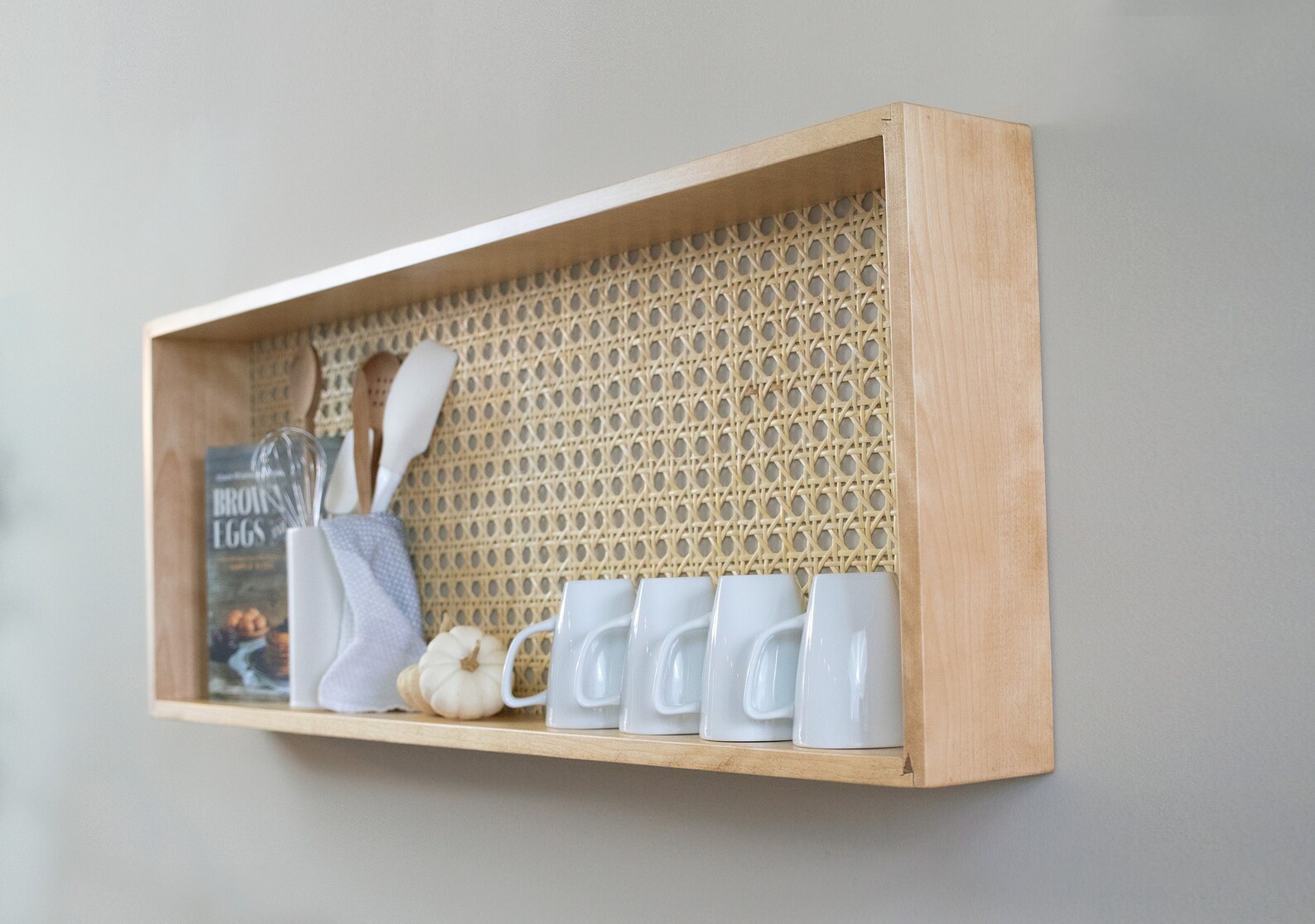 Caning Box Display Shelf Cane bing Natural Wood Floating Etsy