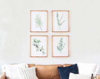 Greenery Branches Set of 4, Herbs Watercolor Set, Home Decor, Olive Branch, Thyme, Rosemary, Eucalyptus