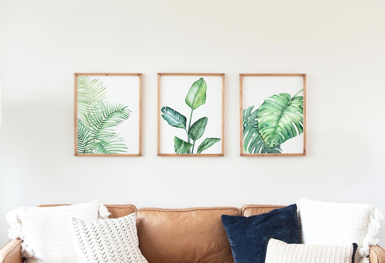 Tropical Watercolor Print Set of 3, Home Decor, Monstera Plant, Bird of Paradise Plant, Palm Leaf, House Plant image 1