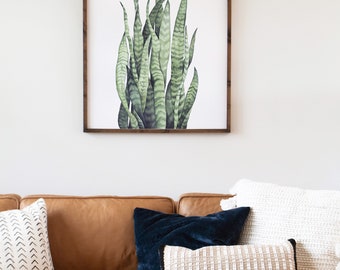 Snake Plant Watercolor Painting, Wall Art, Home Decor, Sansevieria, Botanical Print