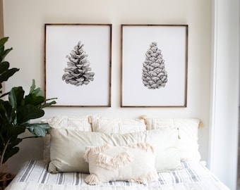 Pine Cone Set of Two, Pine Cone Watercolor Print, Wall Art, Home Decor, Nature Print, Winter Decor
