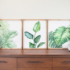 Tropical Watercolor Print Set of 3, Home Decor, Monstera Plant, Bird of Paradise Plant, Palm Leaf, House Plant image 2