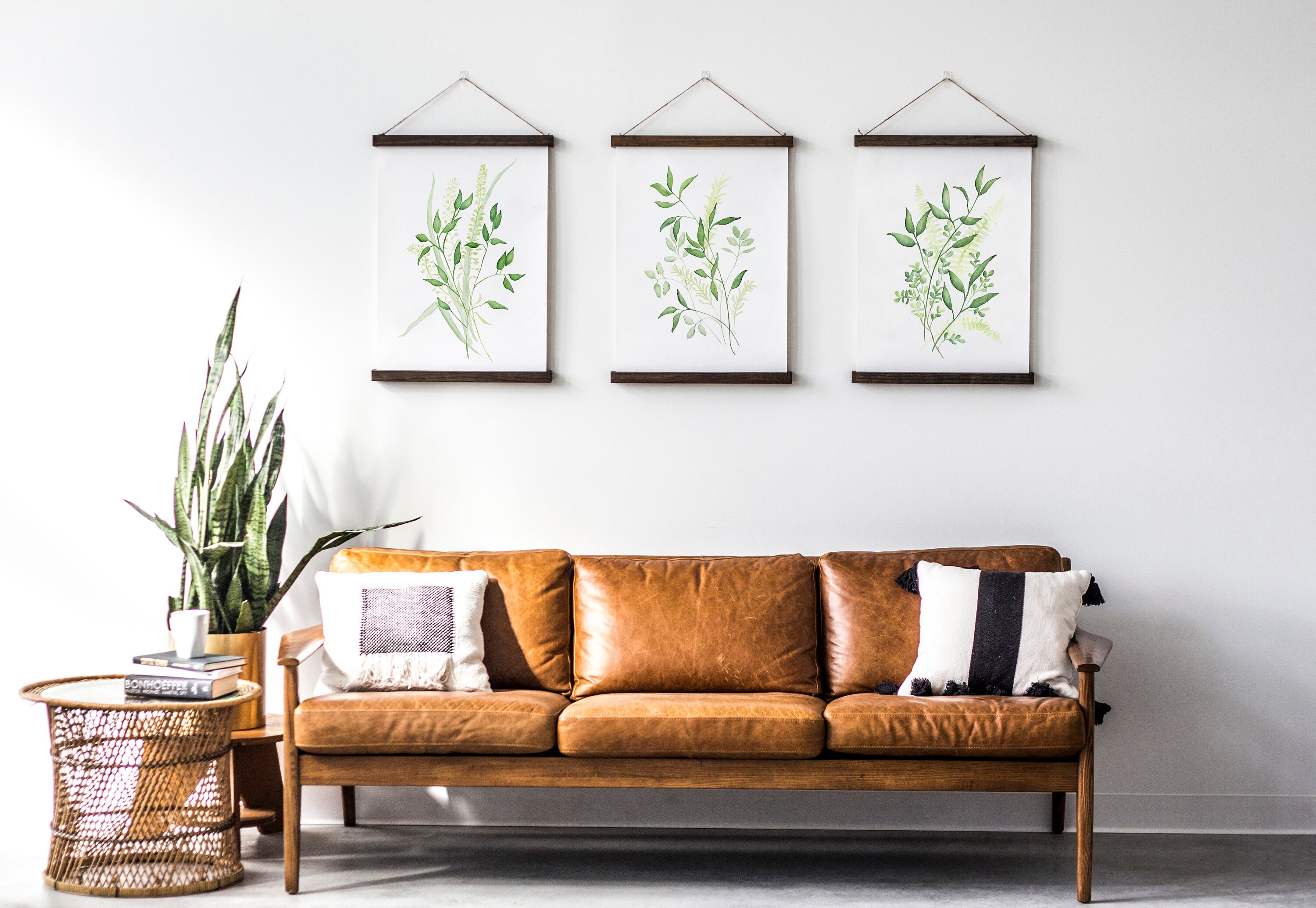 Greenery Set of 3 Hanging Canvas Art Watercolor Wall Art Etsy