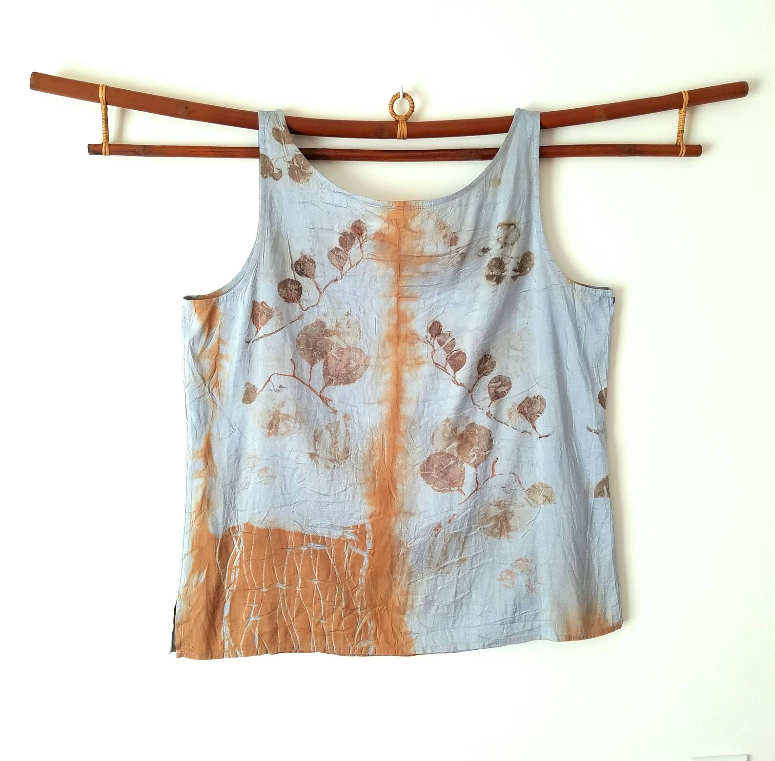 Upcycled Silk Blouse Naturally Dyed OOAK Silk Top Leaf Print Etsy