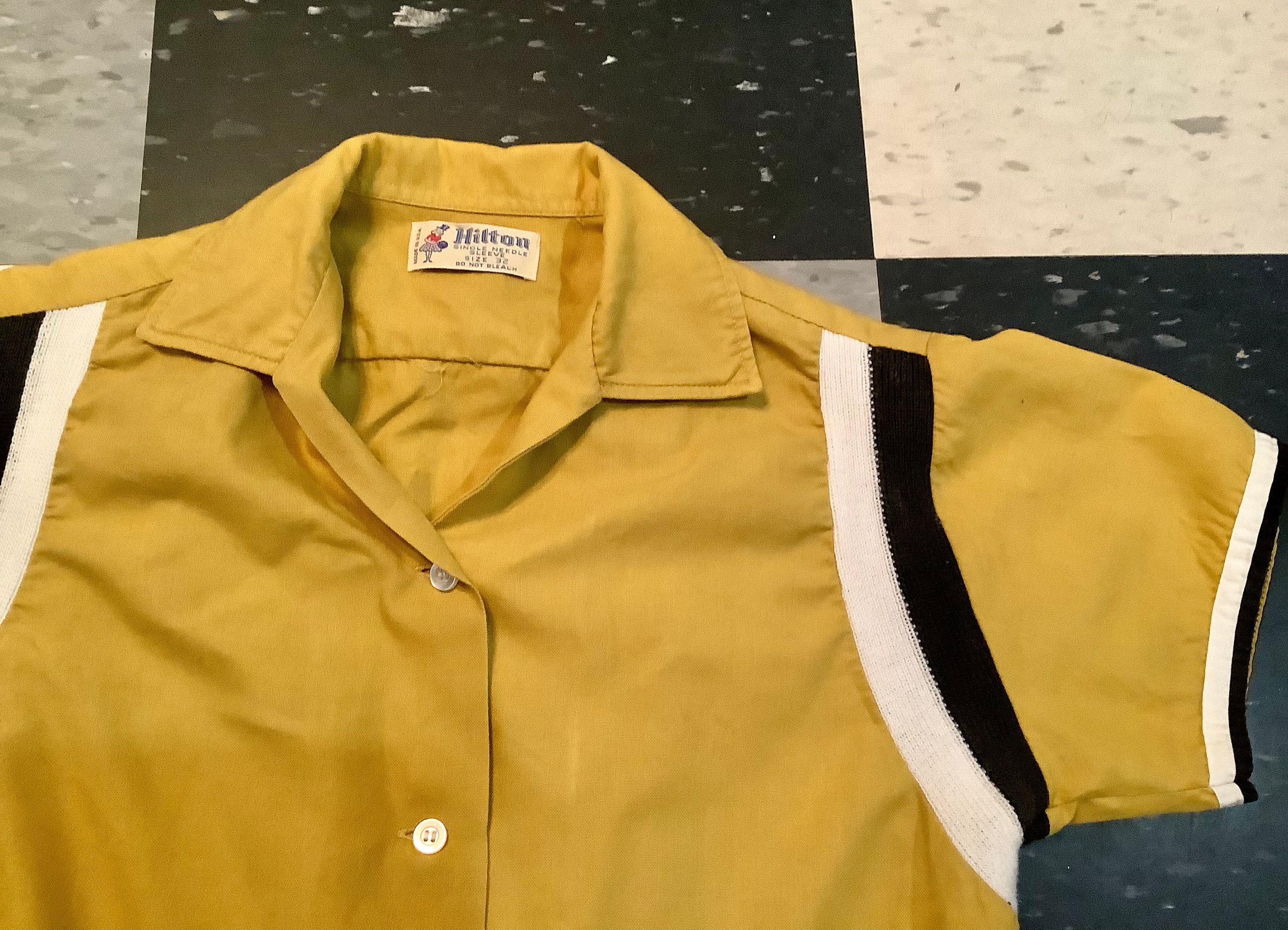 JeylaFashions Custom Made Hilton HP2243 Gold Yellow Bowling Shirt with Glitter or Vinyl Print Personalized Customized for Your Team.