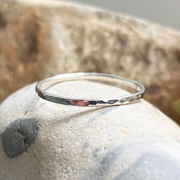 Skinny silver ring, Thin Silver band, Simple hammered ring, Stacking ring, Textured ring, Silver stacker ring, Thumb ring