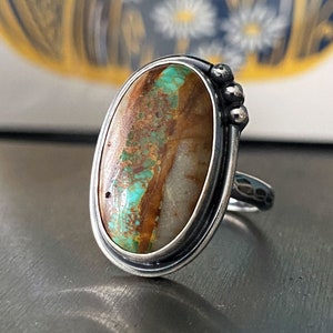 Made to Order Royston Ribbon Turquoise Ring: Handmade Sterling Silver Boho Jewelry