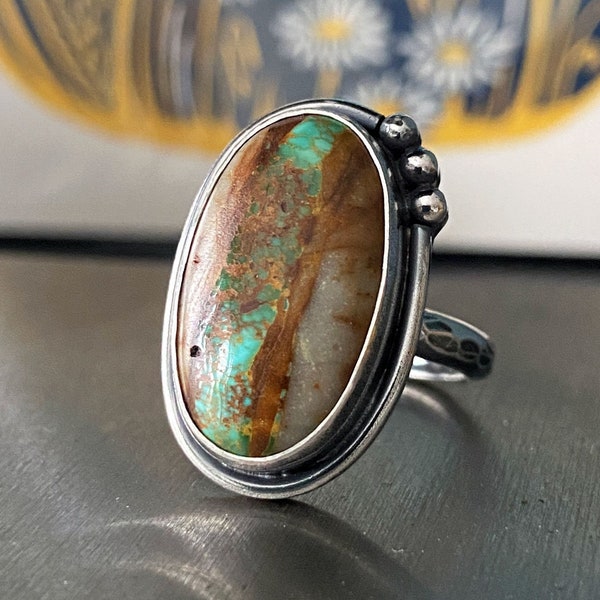 Royston Ribbon oval turquoise ring, Made to order turquoise ring, Sterling silver ring, Custom ring, Oval ring, Natural turquoise ring