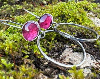 Sterling Silver Ruby Hoop earring, Sterling silver earrings, Gemstone earrings, Statement earrings, Dangle earrings, Ruby earrings