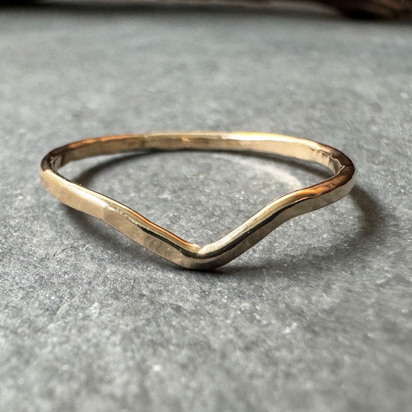 14k Gold Filled Wishbone Ring: Hammered V-Shaped Band