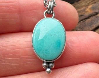 Sonoran Blue turquoise pendant, Natural turquoise necklace, Oval pendant necklace, Silver turquoise pendant