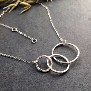 Sterling Silver Infinity Necklace, Three Interlocking Circles Necklace, New Mum Present, 'And then there were three'