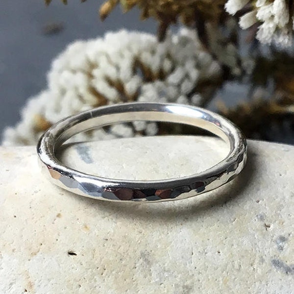 Hammered Silver Ring, Thumb Ring, Sterling Silver Stacking Ring, Hammered Stacking Ring, Simple Hammered Ring, Gift for her