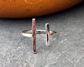Hammered bar ring, Sterling silver ring, Simple open ring, Hammered silver ring, Statement ring, Sterling silver ring, Minimalist ring