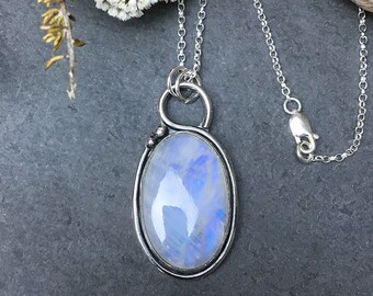 Natural Rainbow Moonstone pendant, Sterling silver Moonstone necklace, Oval necklace, Sterling silver necklace, Oval moonstone jewellery
