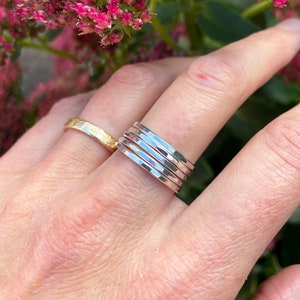 Skinny silver ring, Thin Silver band, Simple hammered ring, Stacking ring, Textured ring, Silver stacker ring, Thumb ring image 3