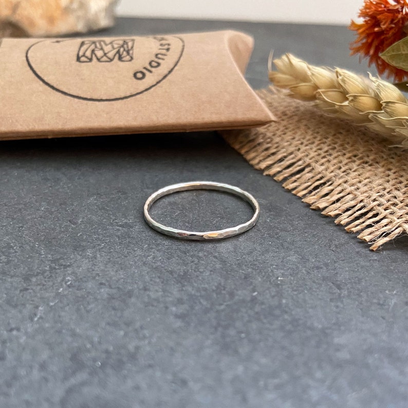 Skinny silver ring, Thin Silver band, Simple hammered ring, Stacking ring, Textured ring, Silver stacker ring, Thumb ring image 4