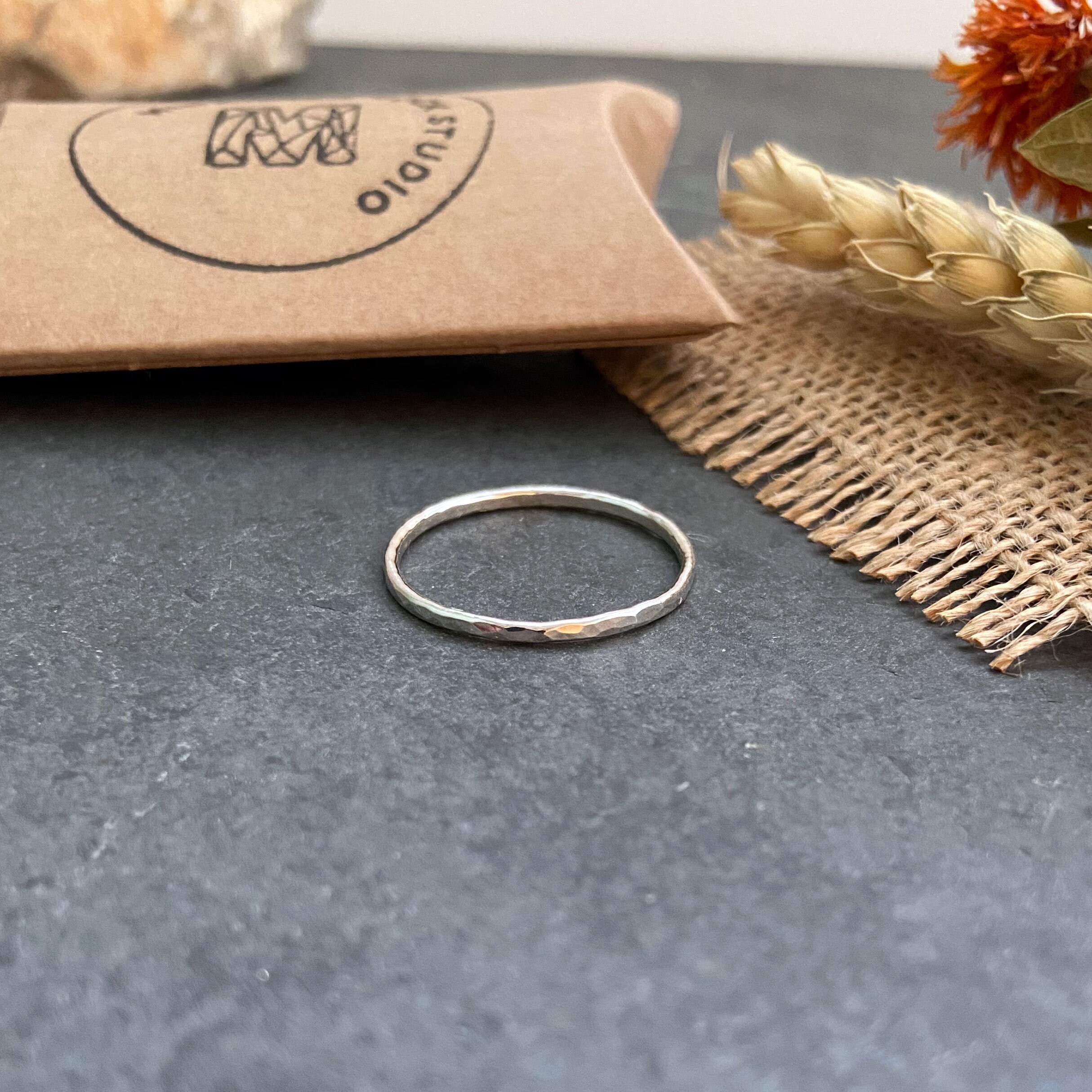 Skinny Silver Ring Thin Silver Band Simple Hammered Ring Etsy