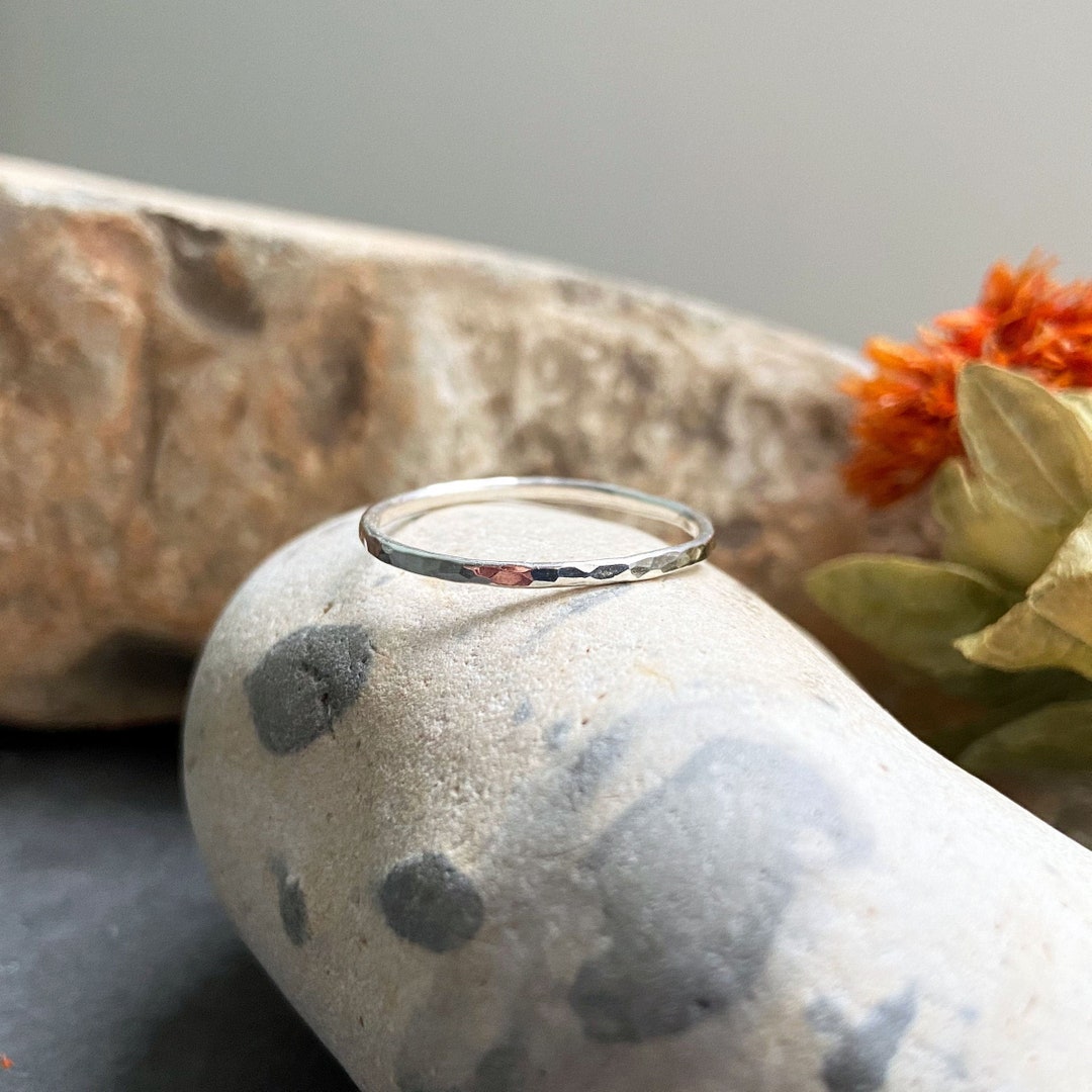 Skinny Silver Ring, Thin Silver Band, Simple Hammered Ring, Stacking