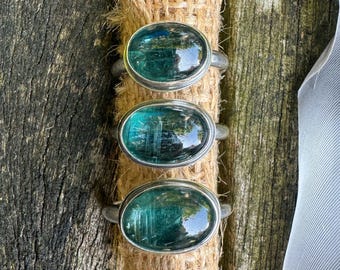 Sterling Silver Kyanite Ring: Handmade Green Gemstone Statement Jewelry