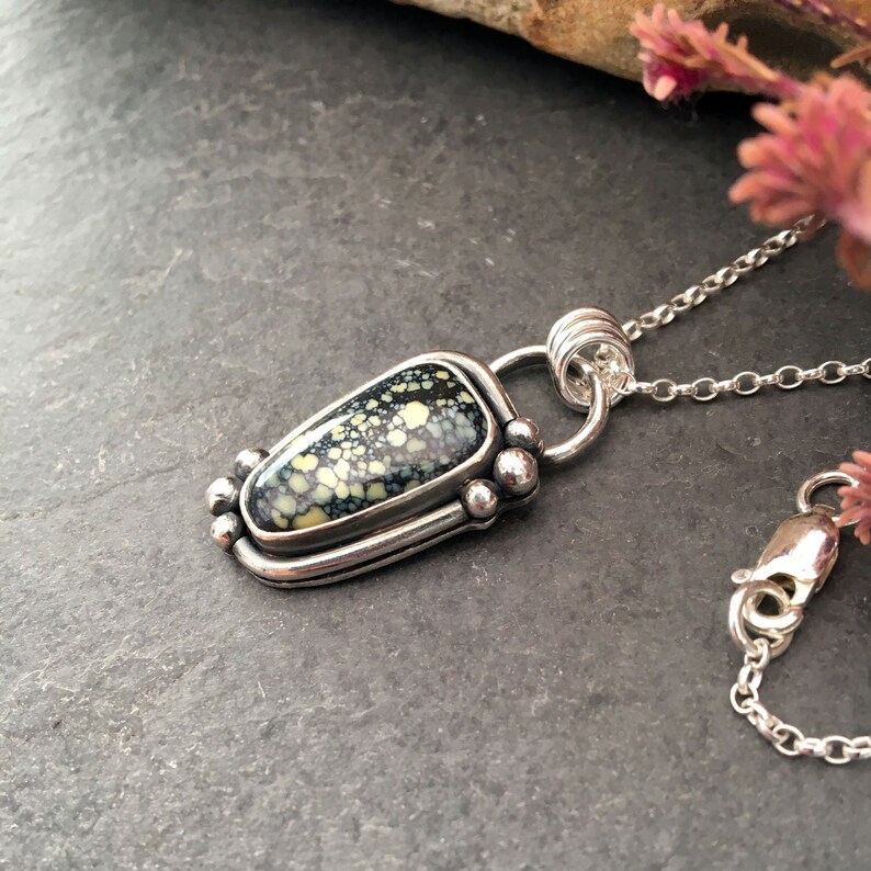 Trapeze pendant Gemstone pendant New Lander chalcosiderite necklace New Lander turquoise pendant New lander Sterling silver pendant