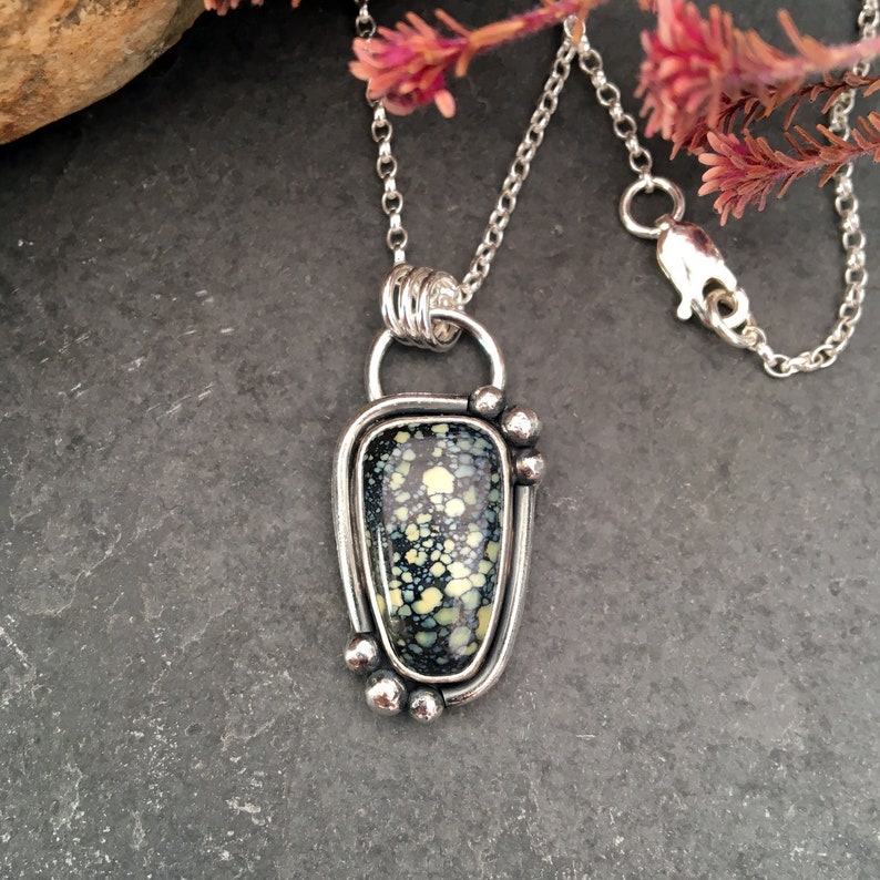 Trapeze pendant Gemstone pendant New Lander chalcosiderite necklace New Lander turquoise pendant New lander Sterling silver pendant