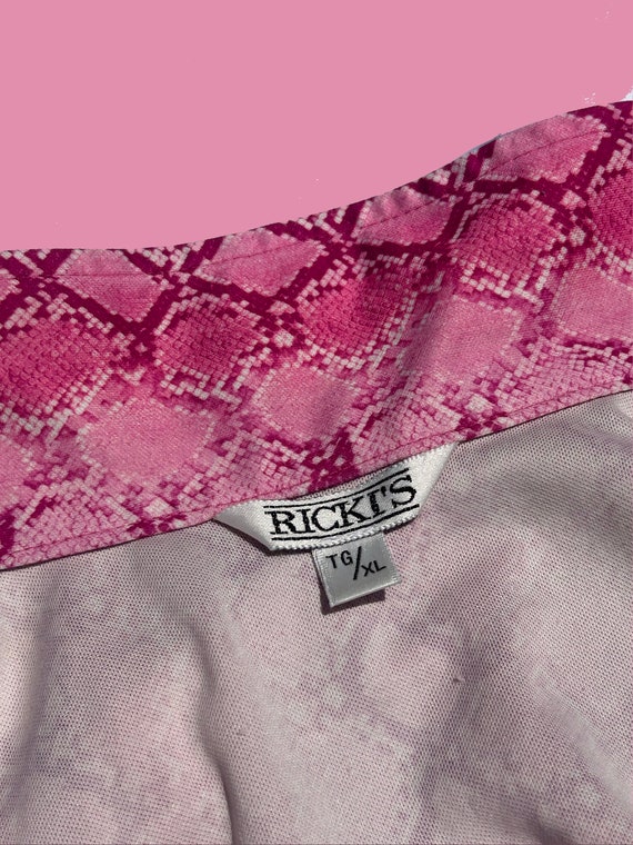Pink Snakeskin 90s Y2K Button up Collared Crop to… - image 4
