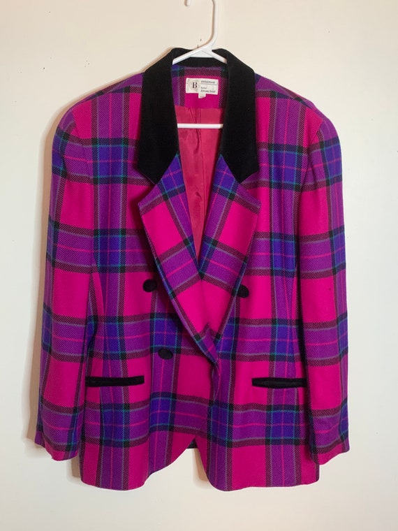 Vintage Hot Pink and Purple Plaid Blazer