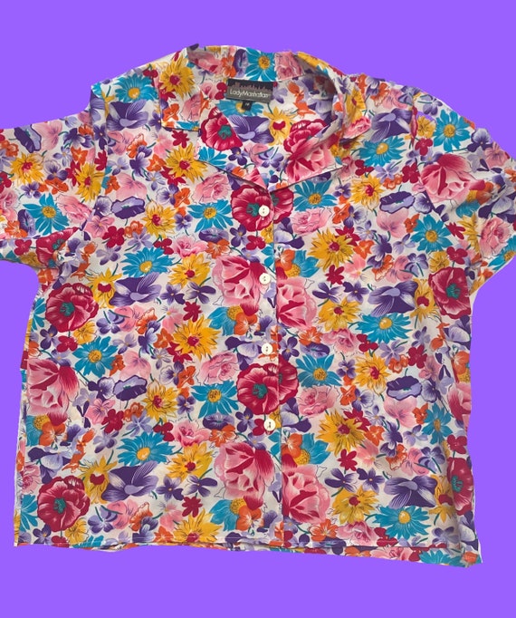 Lady Manhattan Floral Oxford / 1980s Button up sho